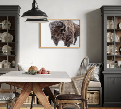 Sylvie Bison in Snow Framed Canvas by Amy Peterson Art Studio
