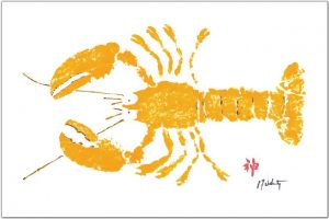 Yellow lobster illustration on a nautical placemat
