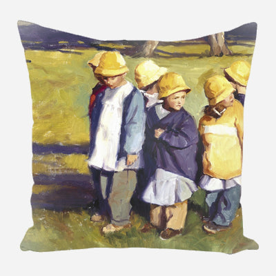 Yellow Rain Hats Pillow by John Beard Collection - main product image for Resin Society