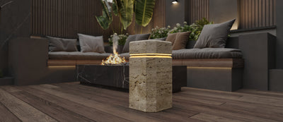 Luxury Travertine Marble Side Table with LED Illumination by MEG Custom Marble By Ziynet A. LLC - main product image for Resin Society
