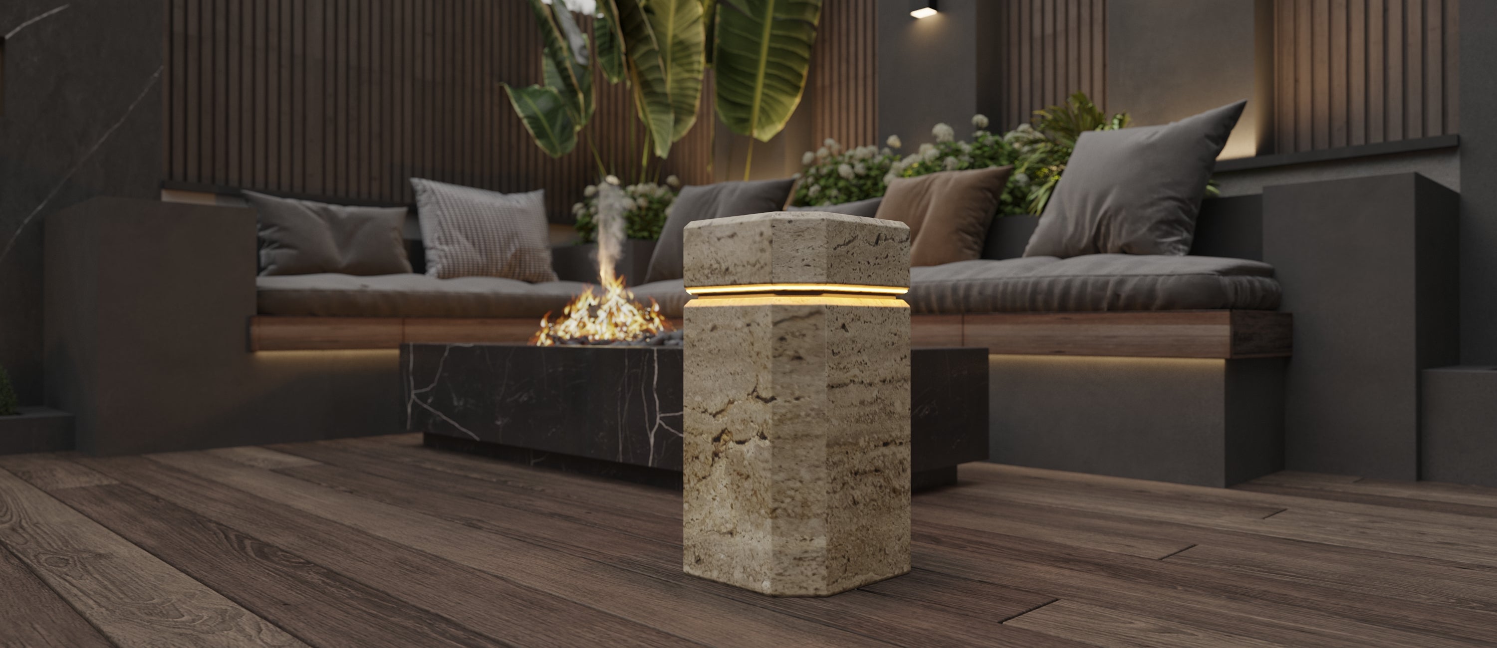 Luxury Travertine Marble Side Table with LED Illumination by MEG Custom Marble By Ziynet A. LLC - product image 3 for Resin Society