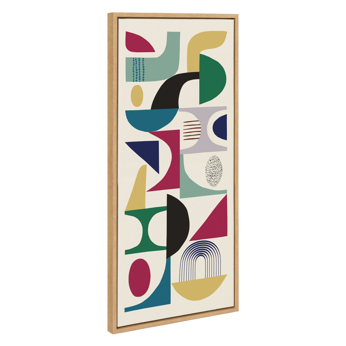 Sylvie MCM Pattern 02 floating framed canvas art by Rachel Lee, showing midcentury modern abstract shapes in natural tones