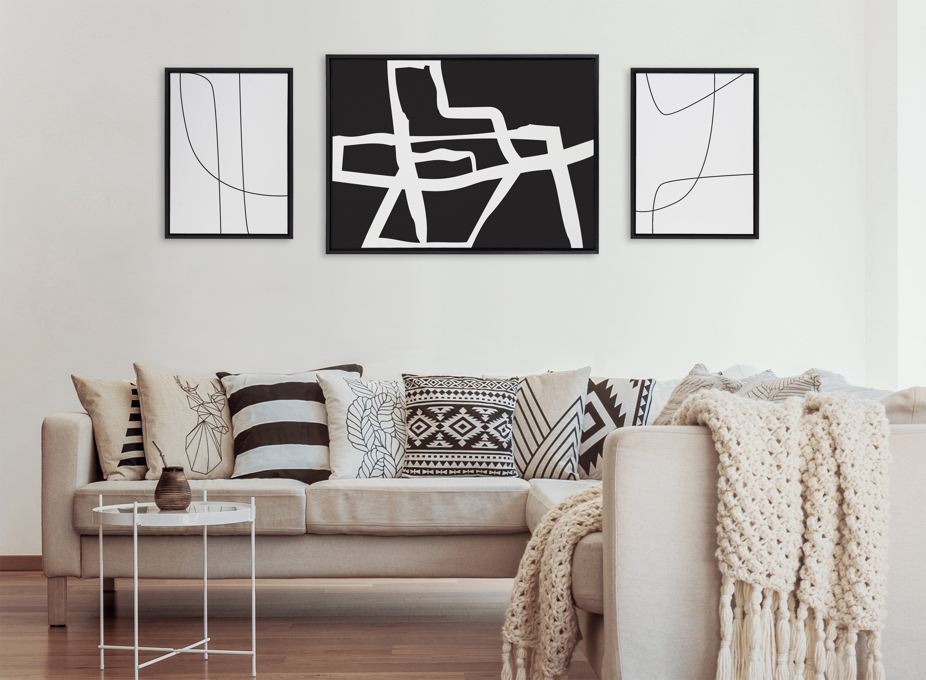 Sylvie Bold Sophisticated Abstract White Stroke Framed Canvas by kateandlaurel - product image 5 for Resin Society