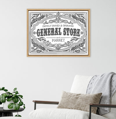 Sylvie General Store Family BW Framed Canvas by Border Bloom