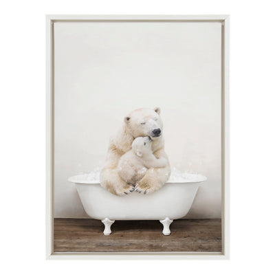 Sylvie Mother and Baby Polar Bear in Rustic Bath Framed Canvas by kateandlaurel - product image 2 for Resin Society