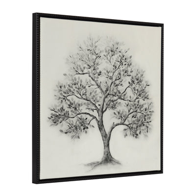 Sylvie Traditional Tree Linen Textured Framed Canvas by The Creative Bunch Studio