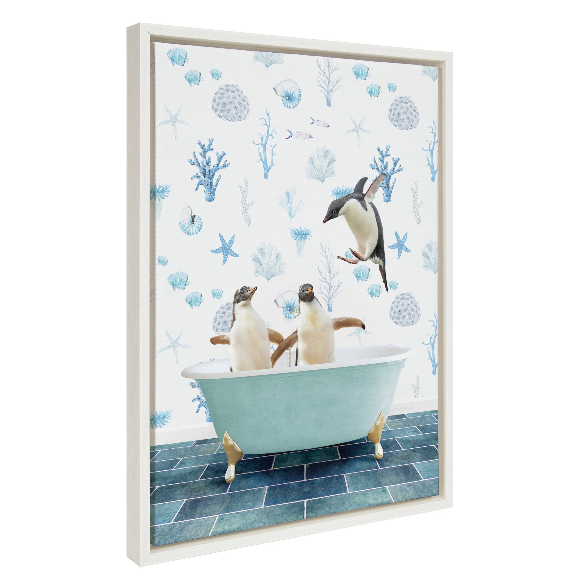 Sylvie Penguins In Under the Sea Bath Framed Canvas by kateandlaurel - product image 7 for Resin Society