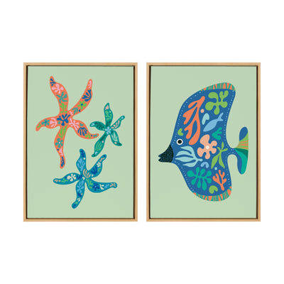 Sylvie Modern Colorful Starfish and Tropical Fish Framed Canvas Art Set by Rachel Lee