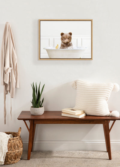 Sylvie Bear Cub In Bubble Bath Neutral Style Framed Canvas by kateandlaurel - product image 4 for Resin Society