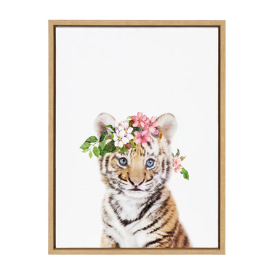 Sylvie Flower Crown Tiger Cub Framed Canvas by Amy Peterson Art Studio