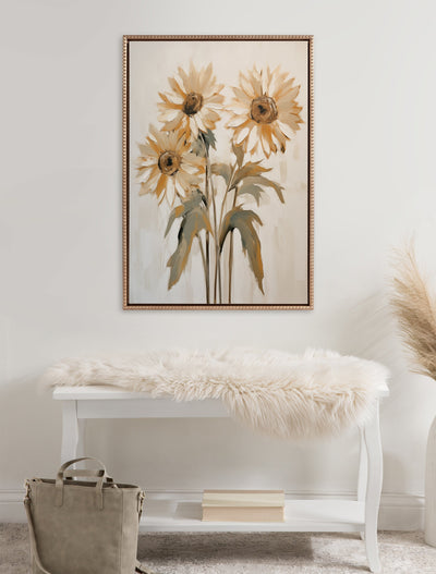 Sylvie Beaded Soft Sunflowers Framed Canvas by The Creative Bunch Studio