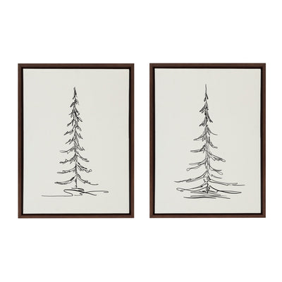 Sylvie Minimalist Evergreen Trees Sketch Framed Canvas Art Set by The Creative Bunch Studio