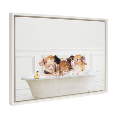 Sylvie Three Pigs In Bubble Bath Neutral Style Framed Canvas by kateandlaurel - product image 7 for Resin Society