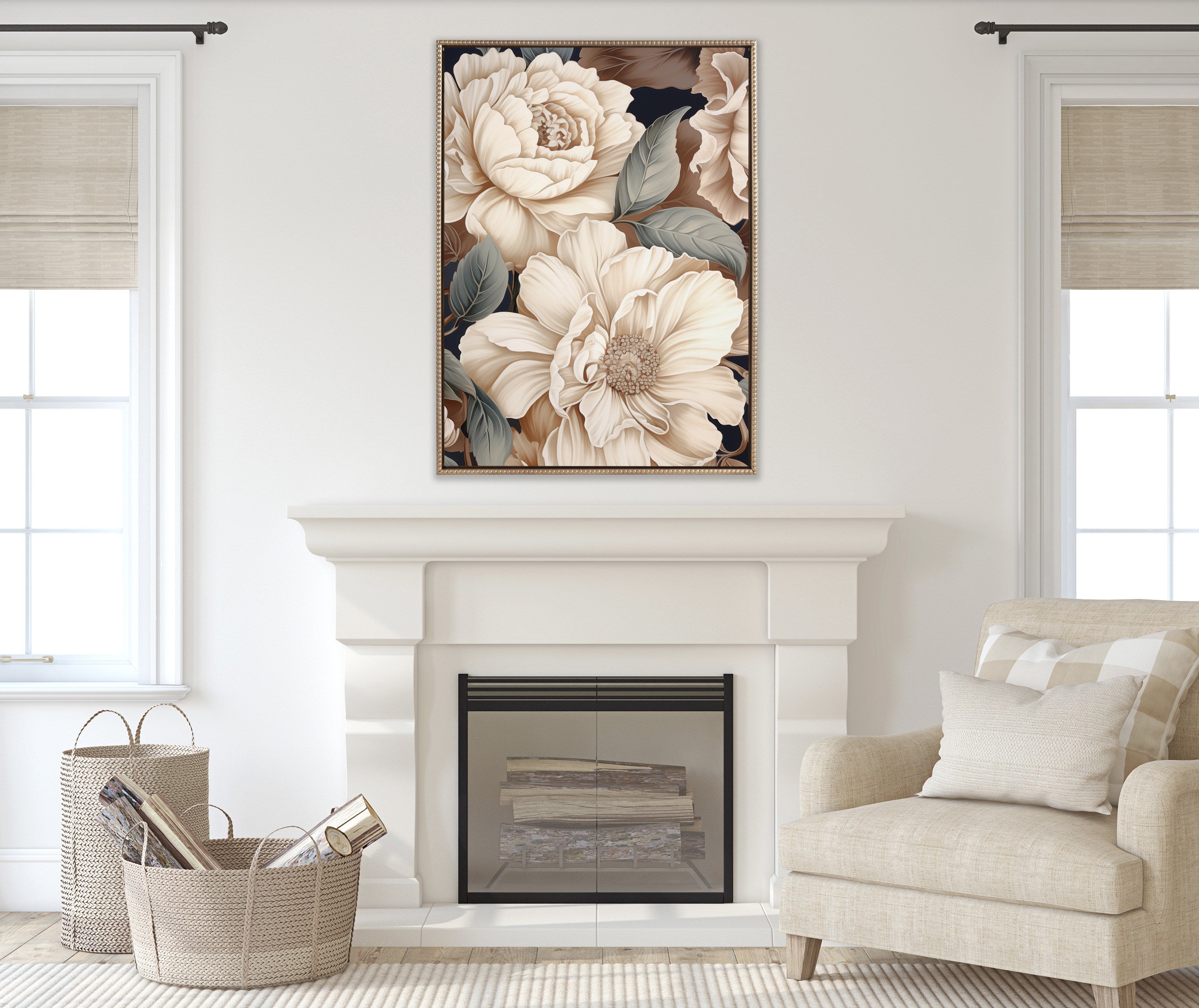 Sylvie Beaded Retro Glam Floral Framed Canvas by The Creative Bunch Studio
