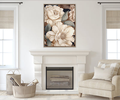 Sylvie Beaded Retro Glam Floral Framed Canvas by The Creative Bunch Studio