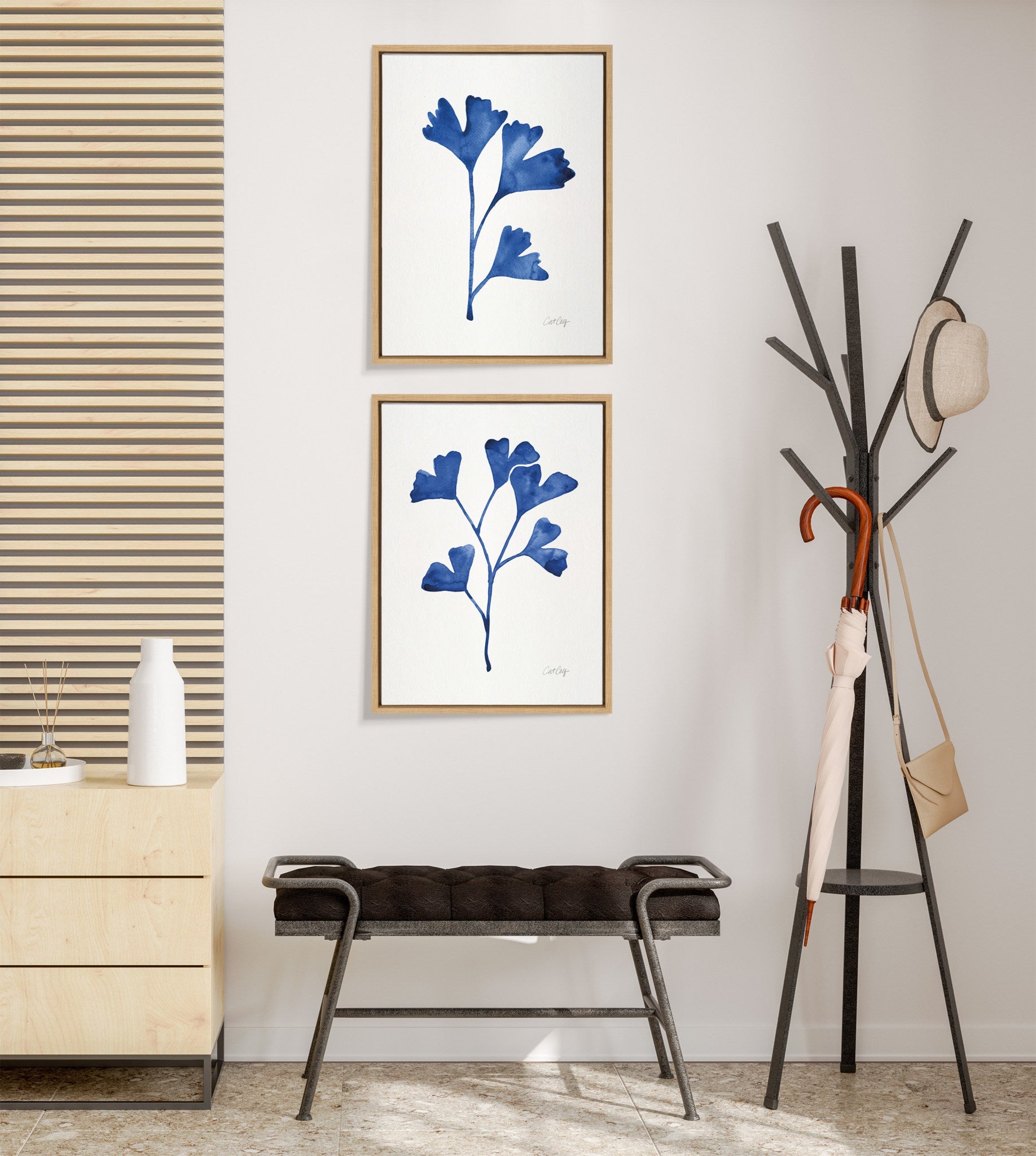 Sylvie Navy Ginkgo and Navy Ginkgo Trio Framed Canvas by kateandlaurel - product image 7 for Resin Society