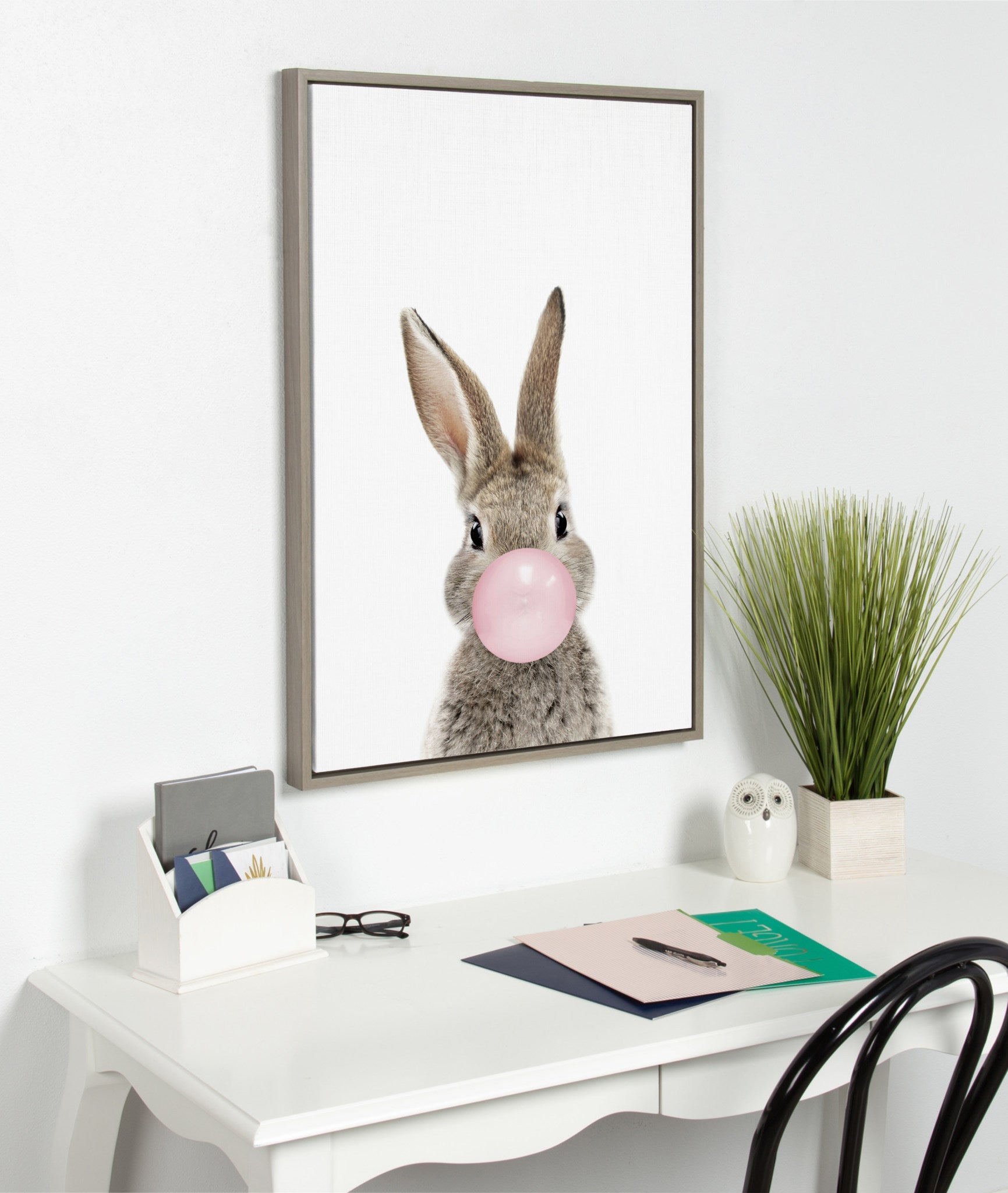 Sylvie Bubble Gum Bunny Framed Canvas by Amy Peterson Art Studio by kateandlaurel - product image 6 for Resin Society