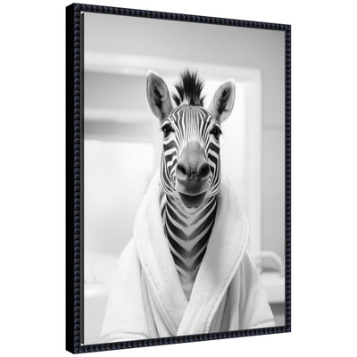 Sylvie Zebra Bathroom Art Towel Robe Black and White framed canvas print by The Creative Bunch Studio