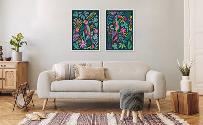 Sylvie Tropical Parrot and Tropical Toucan Framed Canvas Art Set by Rachel Lee
