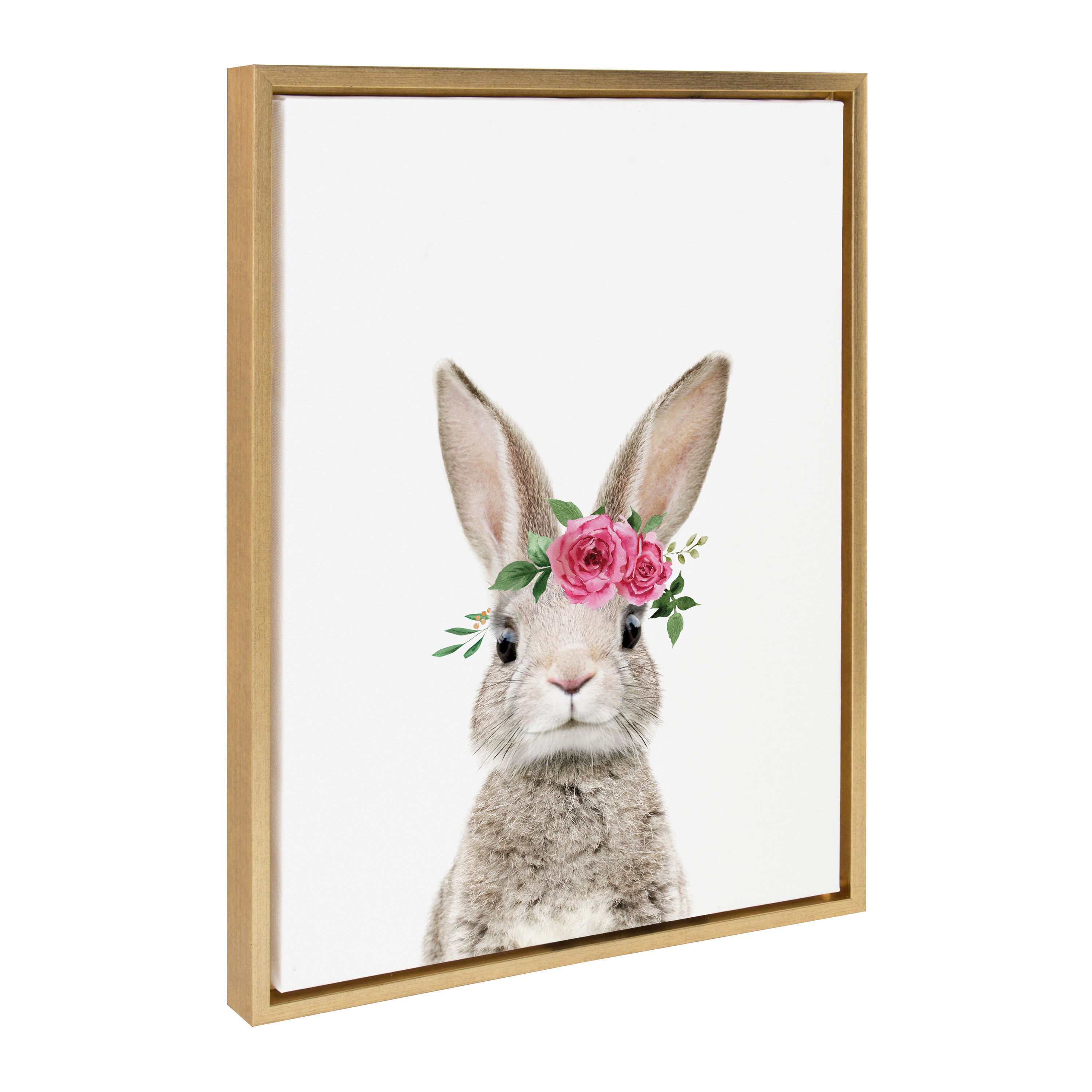 Sylvie Flower Crown Bunny framed canvas artwork by Amy Peterson, featuring bunny wearing a flower crown