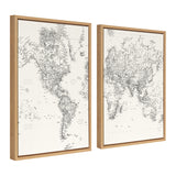 Sylvie Vintage Black and White World Map Framed Canvas Set