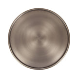 Round polished metal table top with a brushed finish and slightly raised edge, shown from a top-down view.