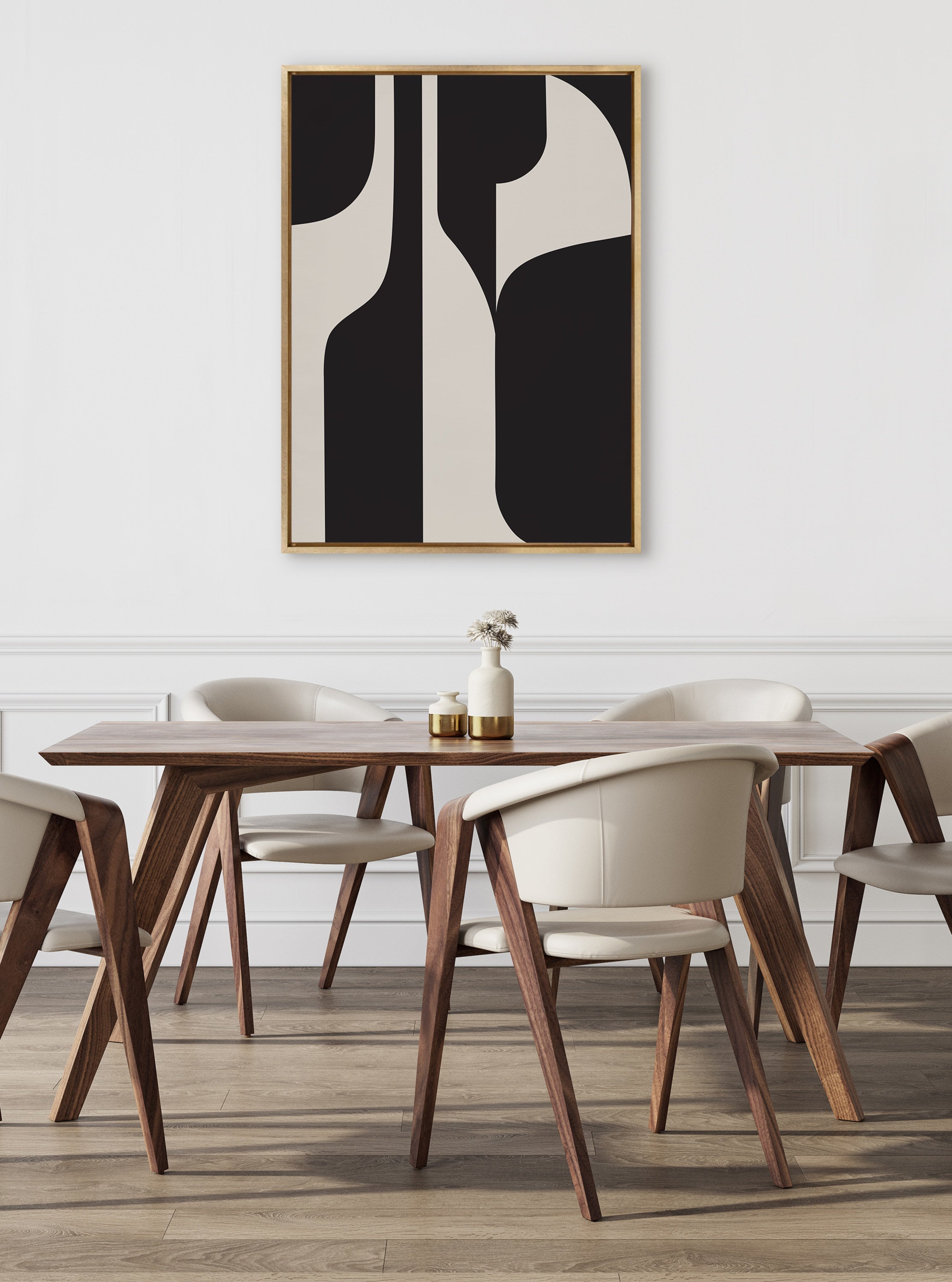 Sylvie Eye Catching Sleek Abstract 6 Black and Beige Framed Canvas by kateandlaurel - product image 5 for Resin Society
