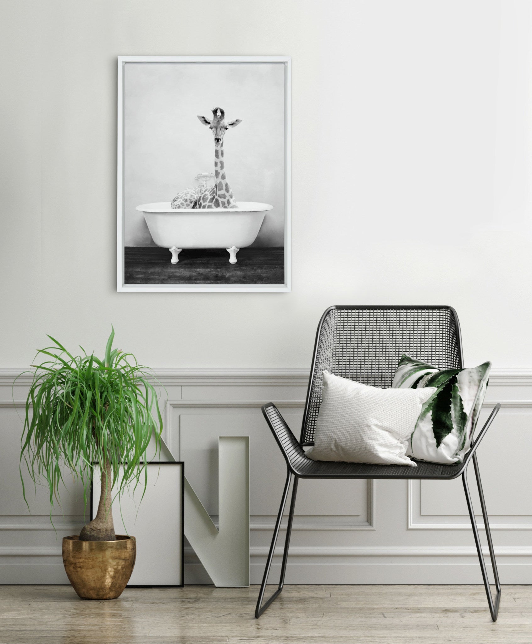 Sylvie Giraffe 2 in the Tub Framed Canvas by kateandlaurel - product image 8 for Resin Society