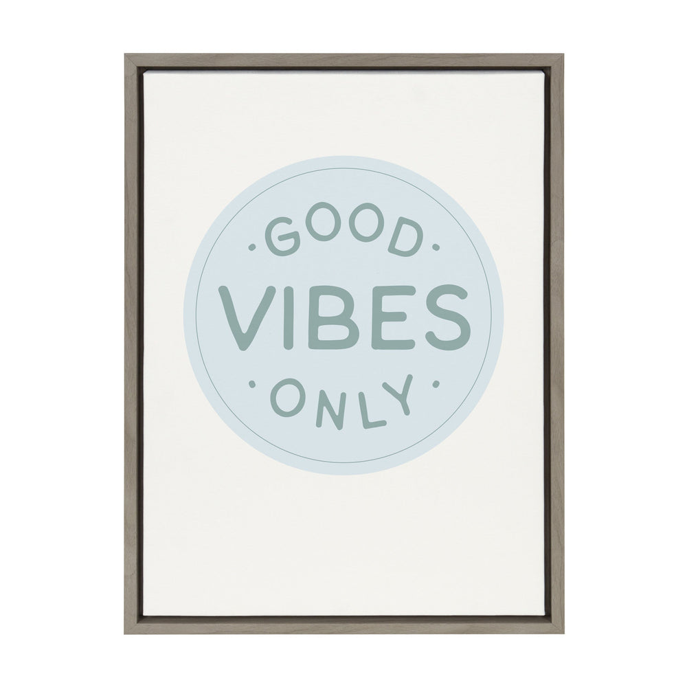 Sylvie Good Vibes Only Pale Blue Button Framed Canvas by The Creative by kateandlaurel - main product image for Resin Society