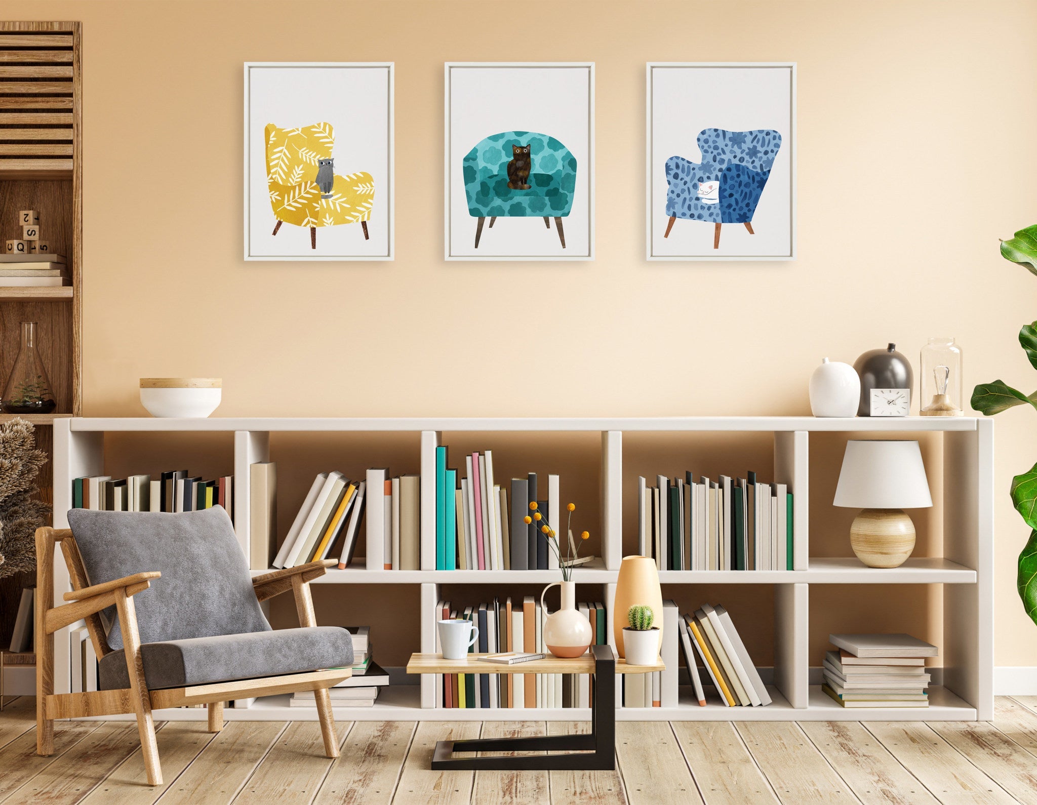 Sylvie 9 Teal Chair Framed Canvas by Planet Cat