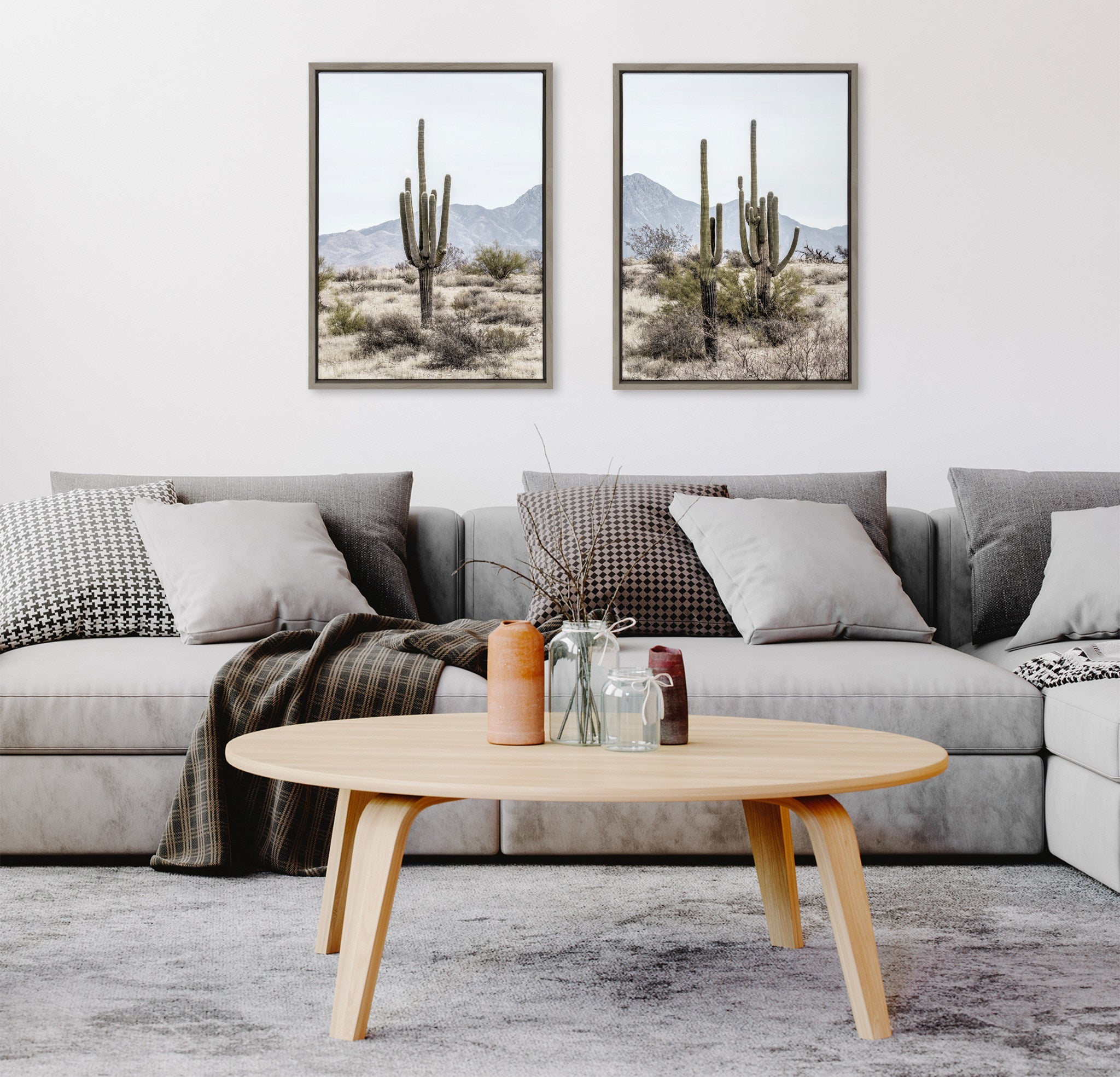 Sylvie Tall Saguaro Cacti Desert Mountain Framed Canvas Set by The by kateandlaurel - product image 5 for Resin Society