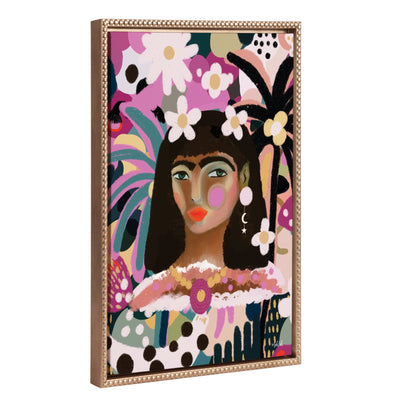 Sylvie Beaded Reba Framed Canvas showing a modern female portrait with a gold vintage beaded frame