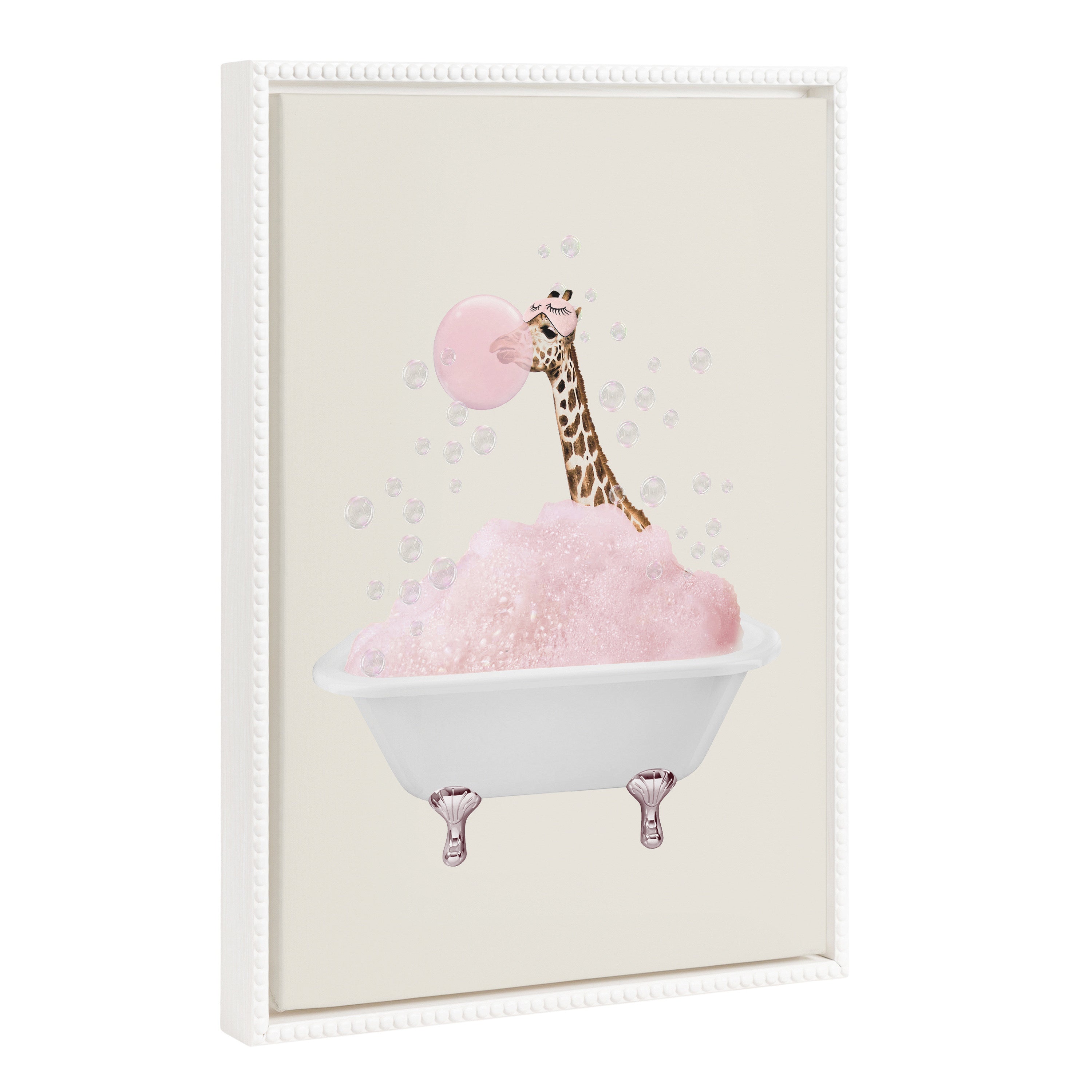 Sylvie Beaded Giraffe Taking a Bath Framed Canvas by July Art Prints