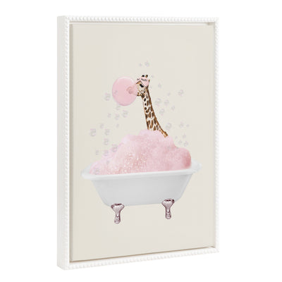 Sylvie Beaded Giraffe Taking a Bath Framed Canvas by July Art Prints