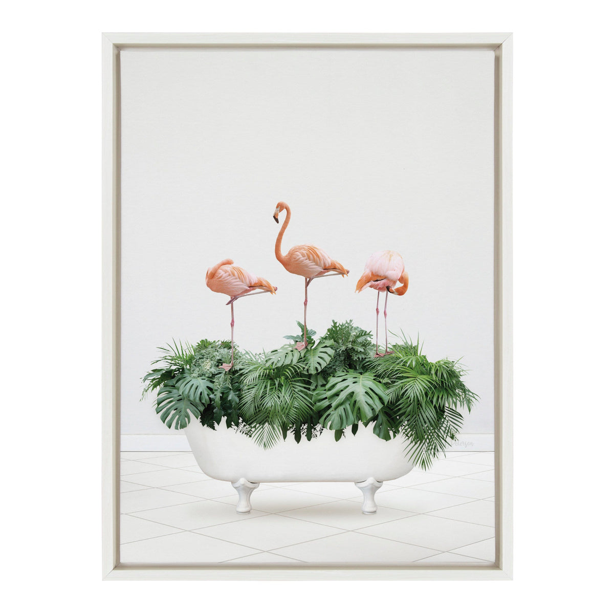 Sylvie 3 Flamingos In Vintage Bathtub Framed Canvas by kateandlaurel - product image 2 for Resin Society