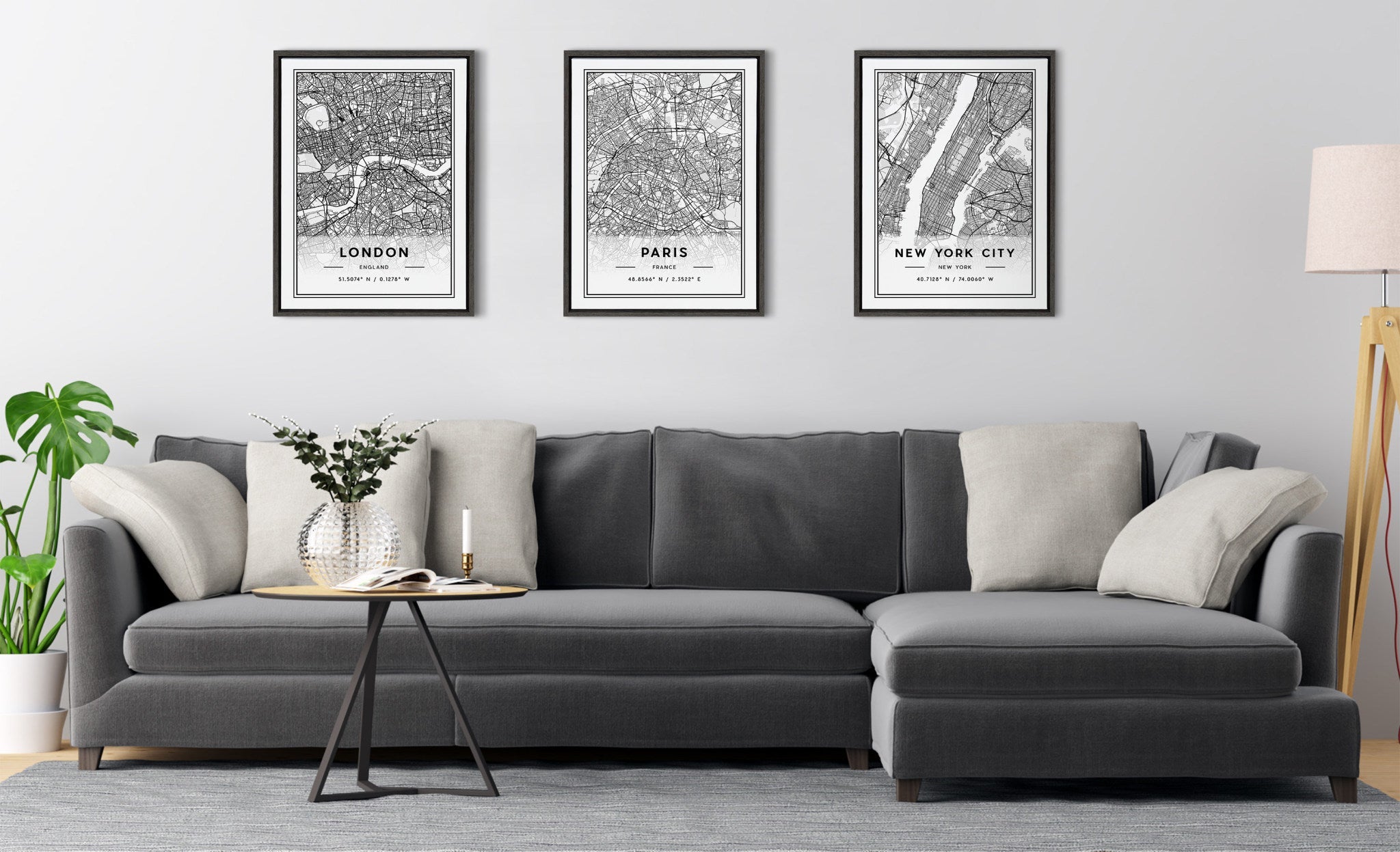 Sylvie London Modern Map Framed Canvas by kateandlaurel - product image 7 for Resin Society