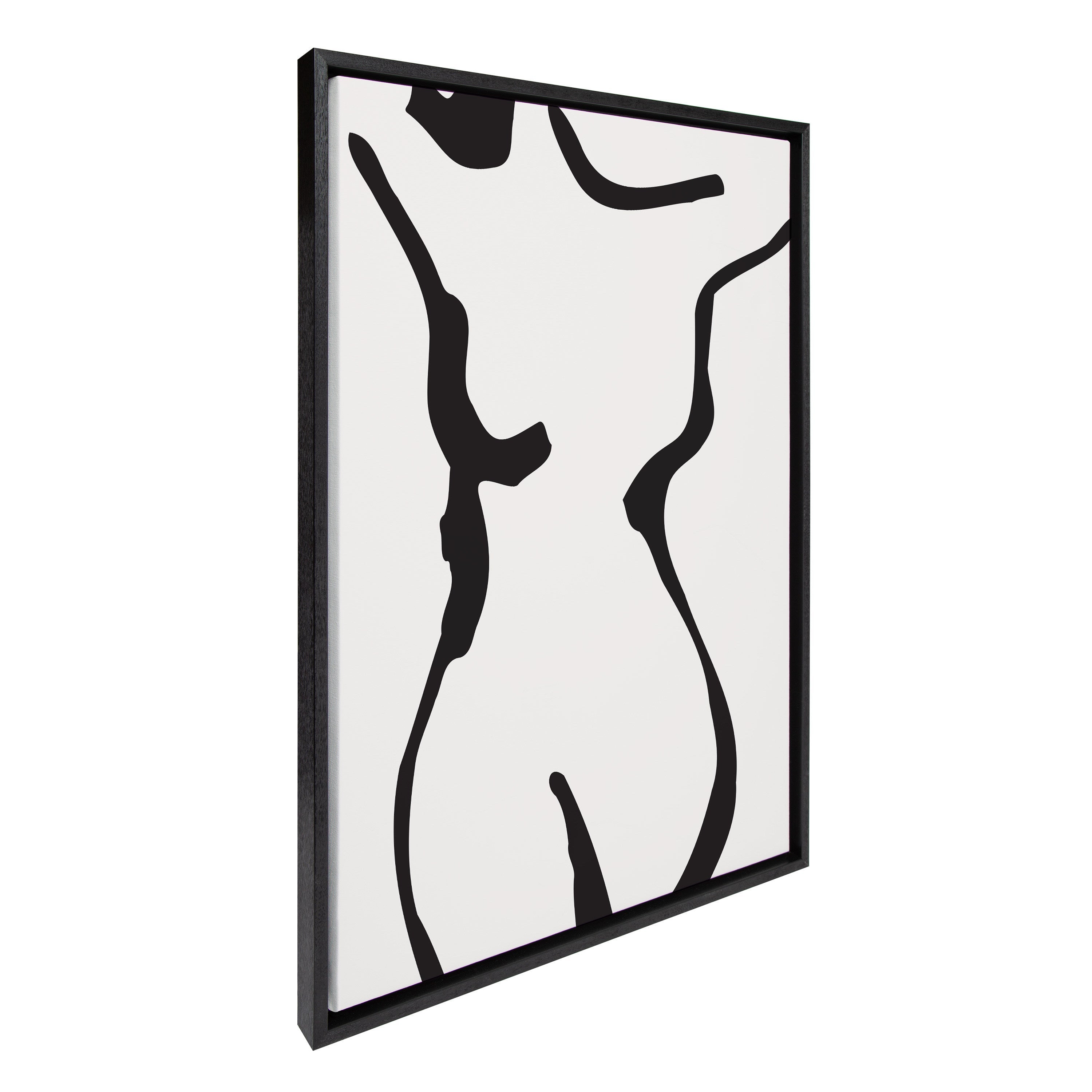 Sylvie Timeless Feminine Figural Drawing 1 Black and White framed canvas showing abstract feminine silhouette
