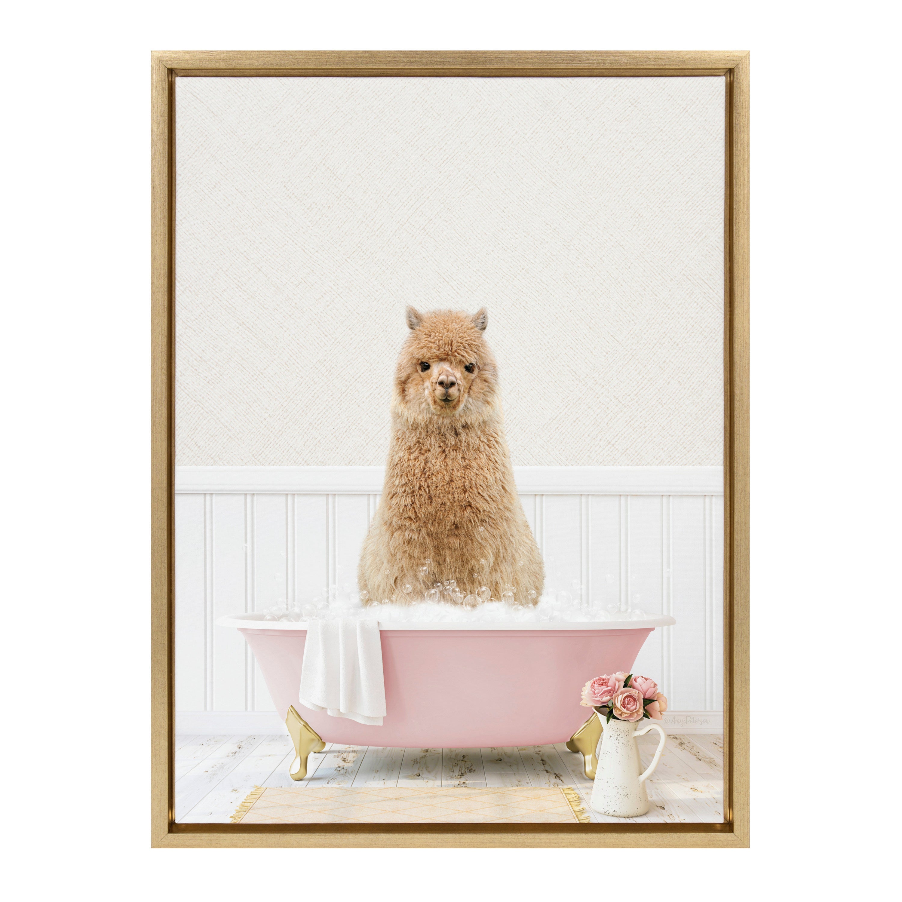Sylvie Alpaca in Cottage Rose Bath Framed Canvas by kateandlaurel - product image 2 for Resin Society