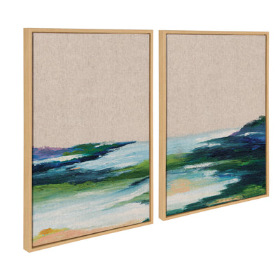 Sylvie Lake Huron I and II Neutral Linen Framed Canvas Art Set by Nikita Jariwala