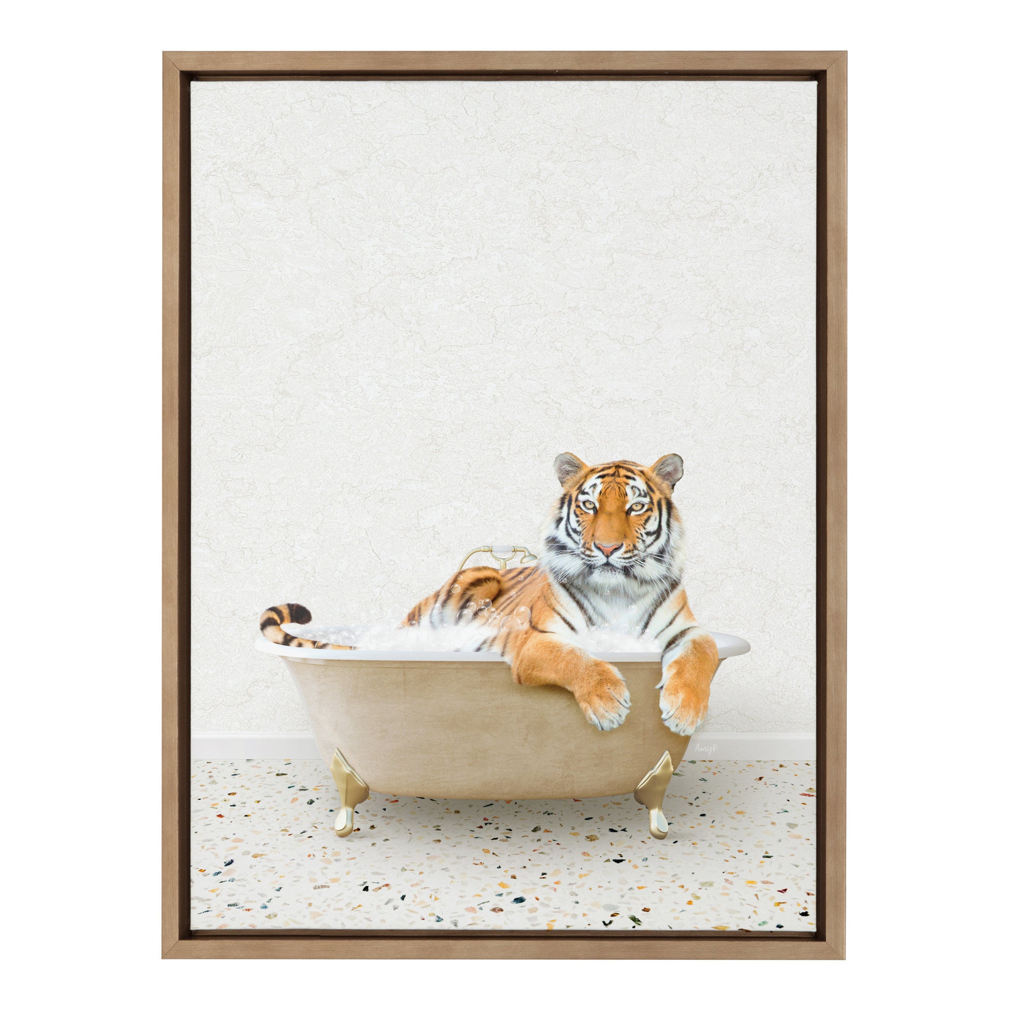 Sylvie Tiger in Terrazzo Bath Framed Canvas by Amy Peterson Art Studio