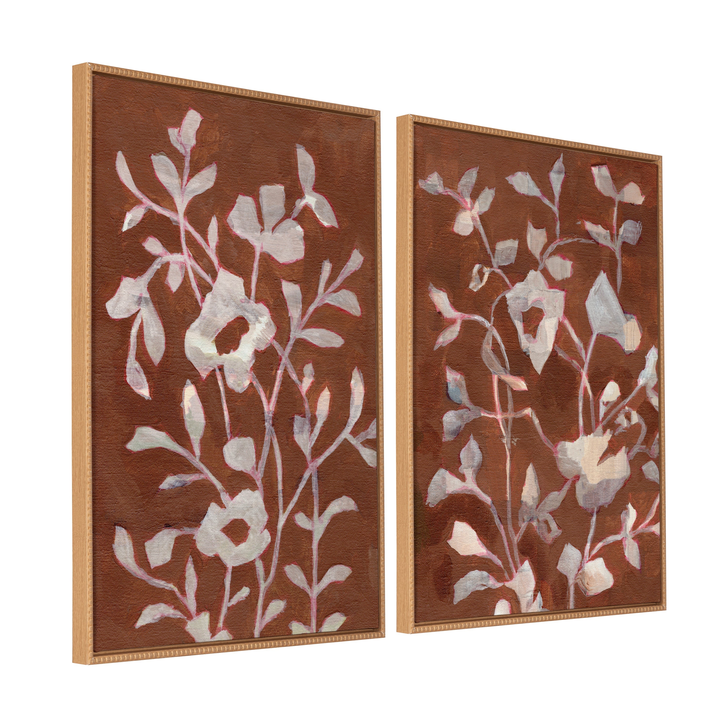 Sylvie Beaded Botanical Harmony I and II Framed Canvas Art Set by Nikita Jariwala