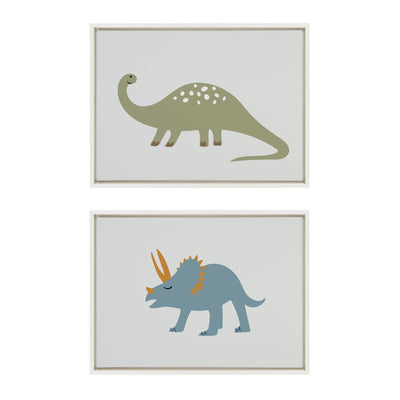 Framed canvas art set with Brontosaurus and Triceratops dinosaur prints by Teju Reval