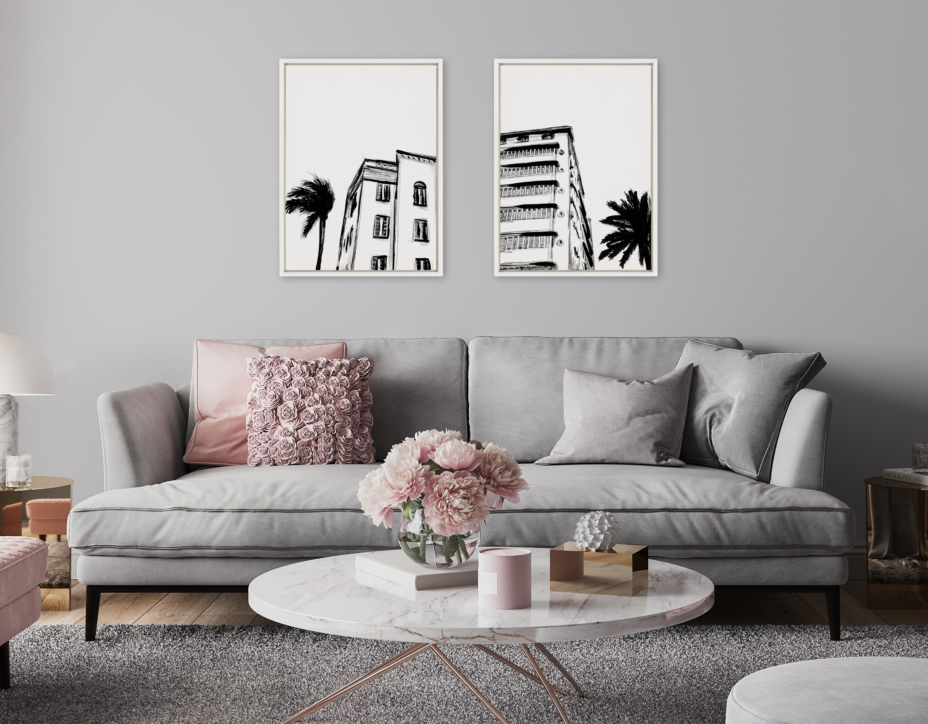 Sylvie Miami Beach Architecture Retro Art Deco Framed Canvas Art Set