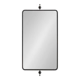 Tall rectangular mirror with rounded corners and a thin black metal frame, featuring decorative round finials centered on top and bottom edges.