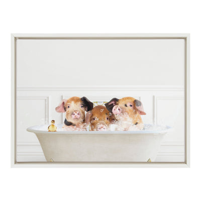 Sylvie Three Pigs In Bubble Bath Neutral Style Framed Canvas by kateandlaurel - product image 8 for Resin Society