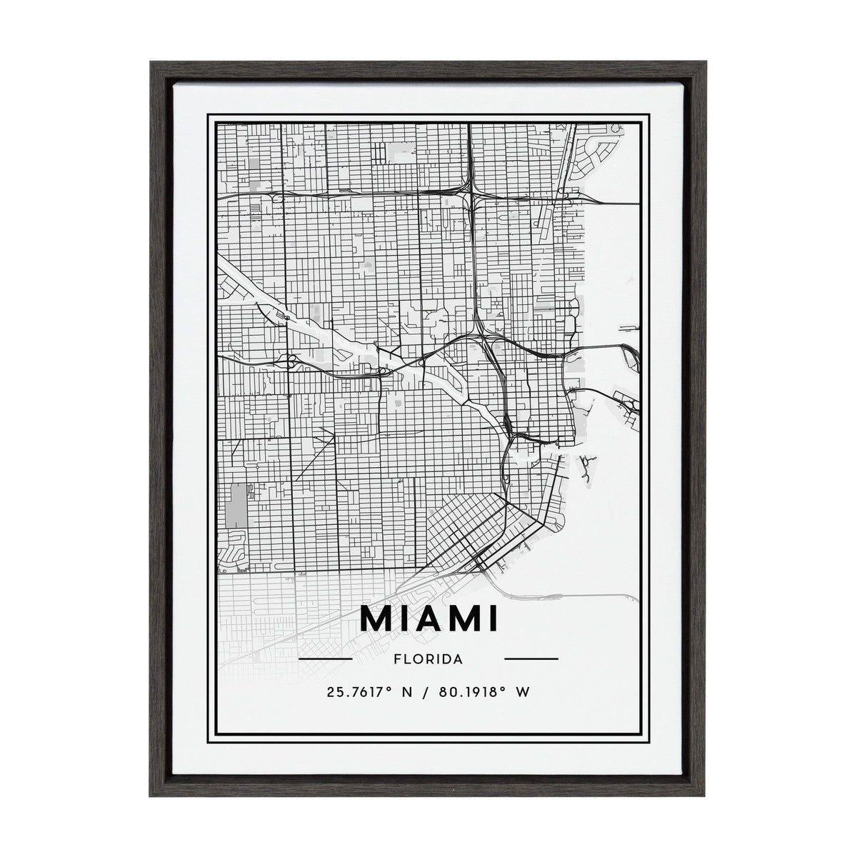 Sylvie Miami Modern Map Framed Canvas by kateandlaurel - main product image for Resin Society