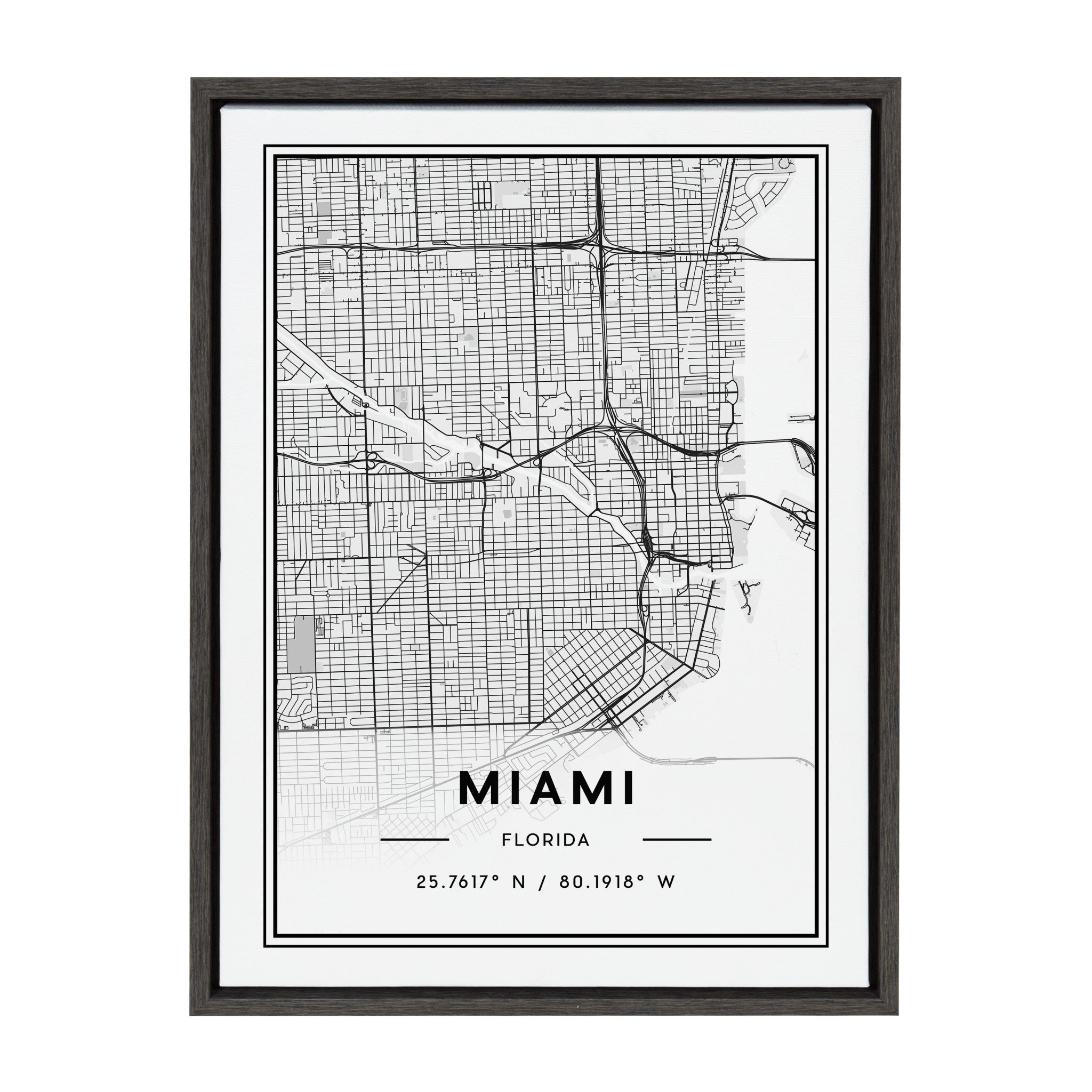 Sylvie Miami Modern Map Framed Canvas by kateandlaurel - main product image for Resin Society