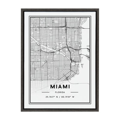 Sylvie Miami Modern Map Framed Canvas by kateandlaurel - main product image for Resin Society