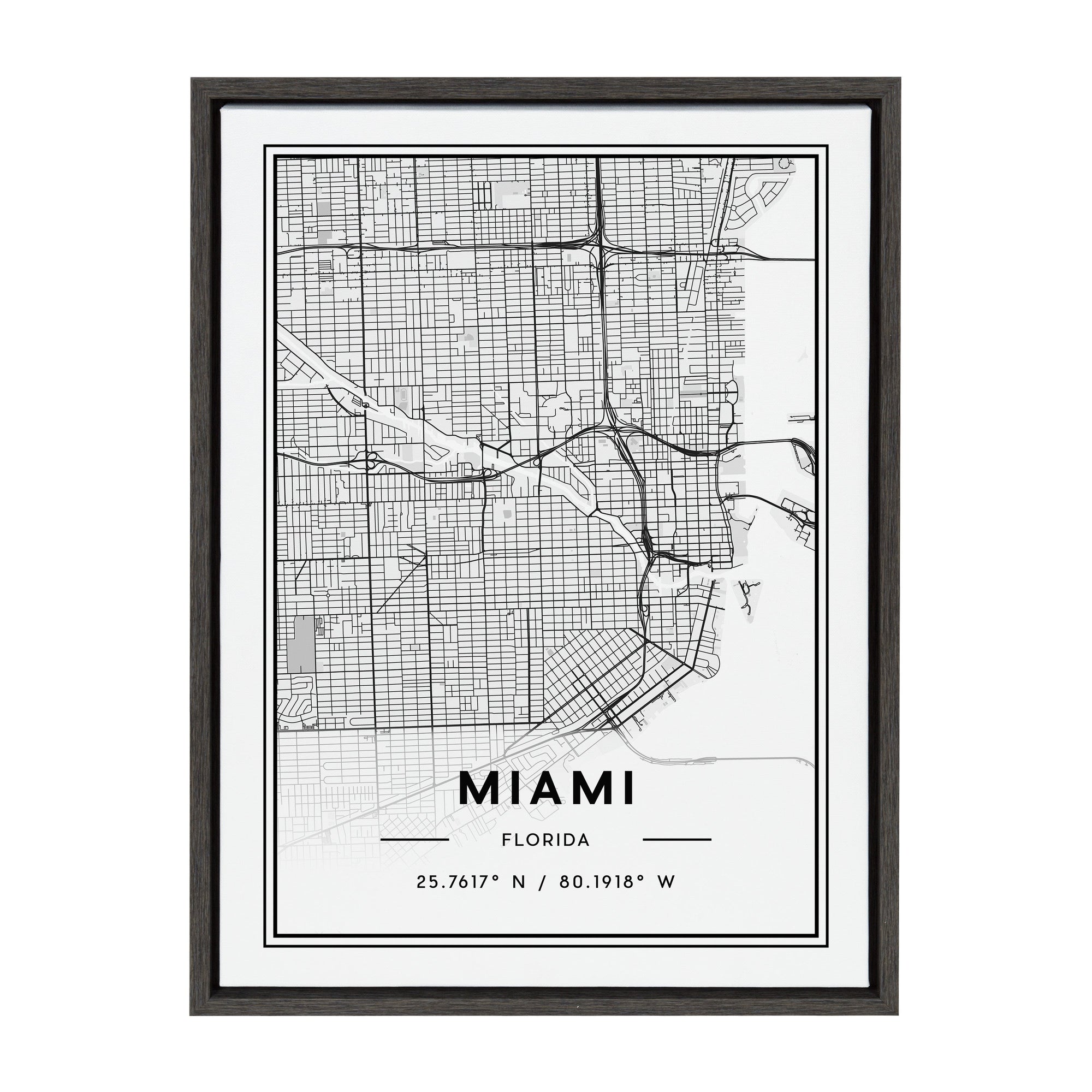 Sylvie Miami Modern Map Framed Canvas by kateandlaurel - product image 8 for Resin Society