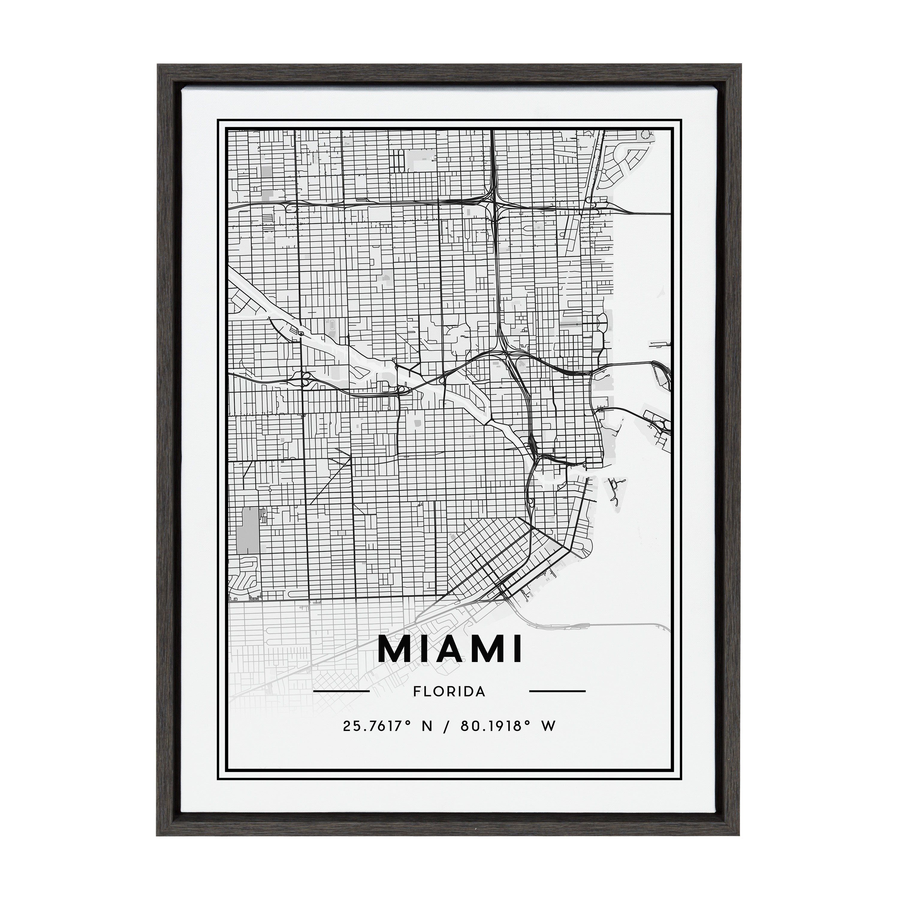 Sylvie Miami Modern Map Framed Canvas by kateandlaurel - product image 8 for Resin Society